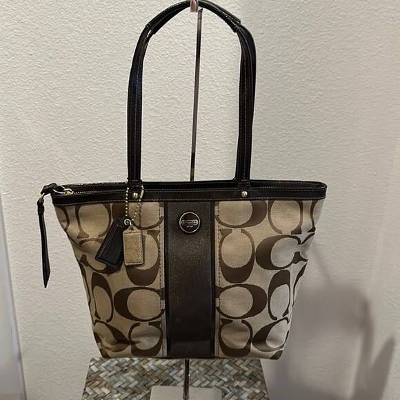 Coach Signature Stripe Tote - Picture 1 of 8